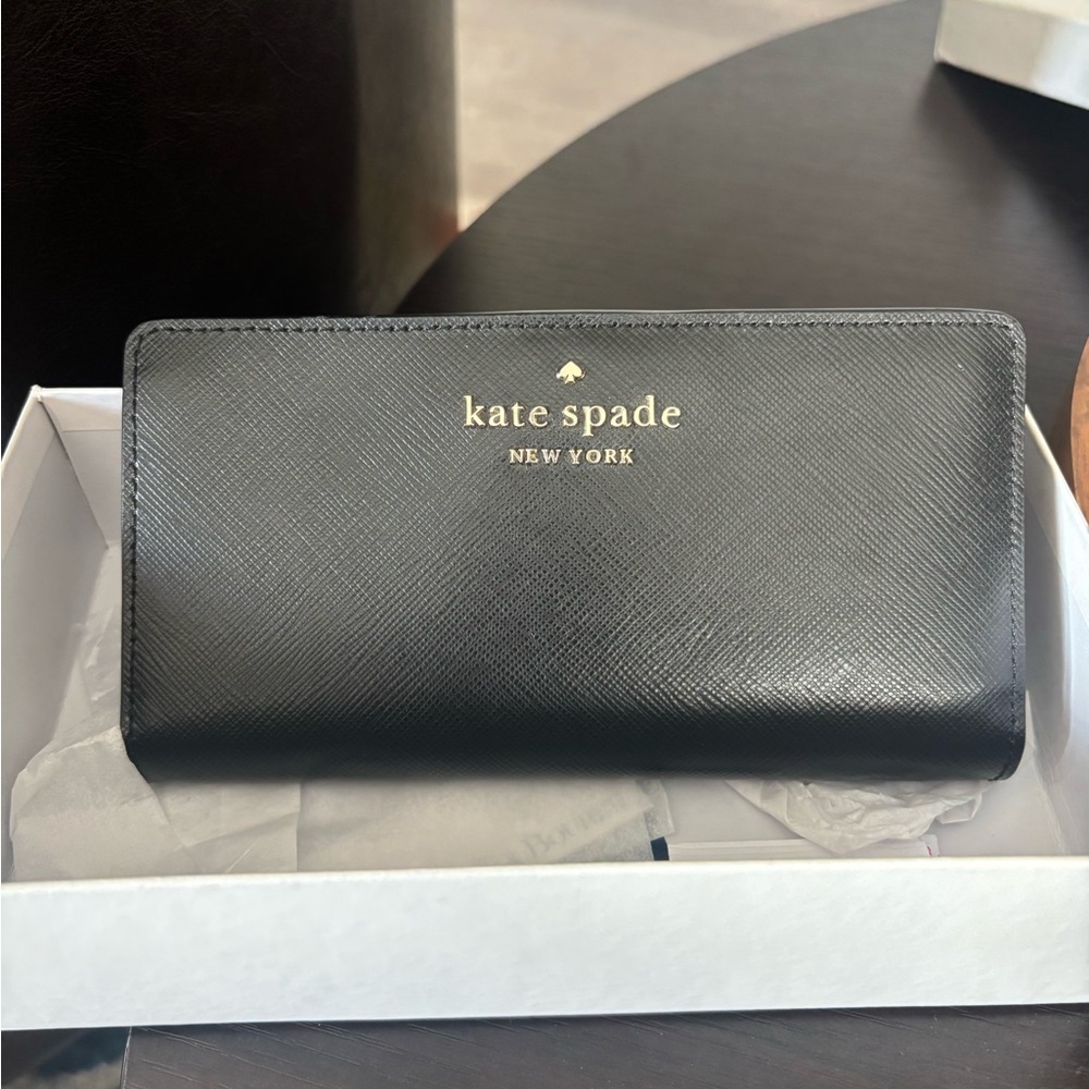SOLD VGUC Kate Spade Black Wallet, gold hardware